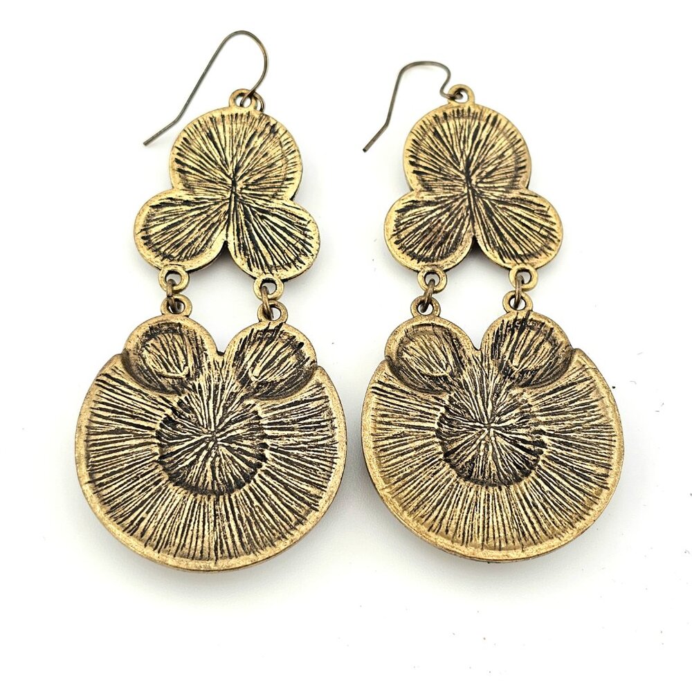 Boho Multicolor Rhinestone Drop Earrings Antique Gold Statement - Picture 7 of 7